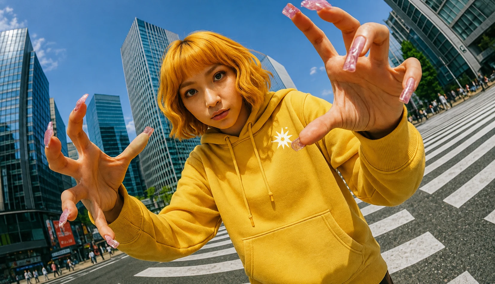 BLAZE yellow hoodie campaign portrait